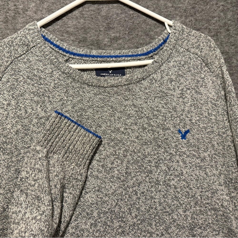 American Eagle Wool Blend Sweater mens L heathered gray soft preppy Classic Fit